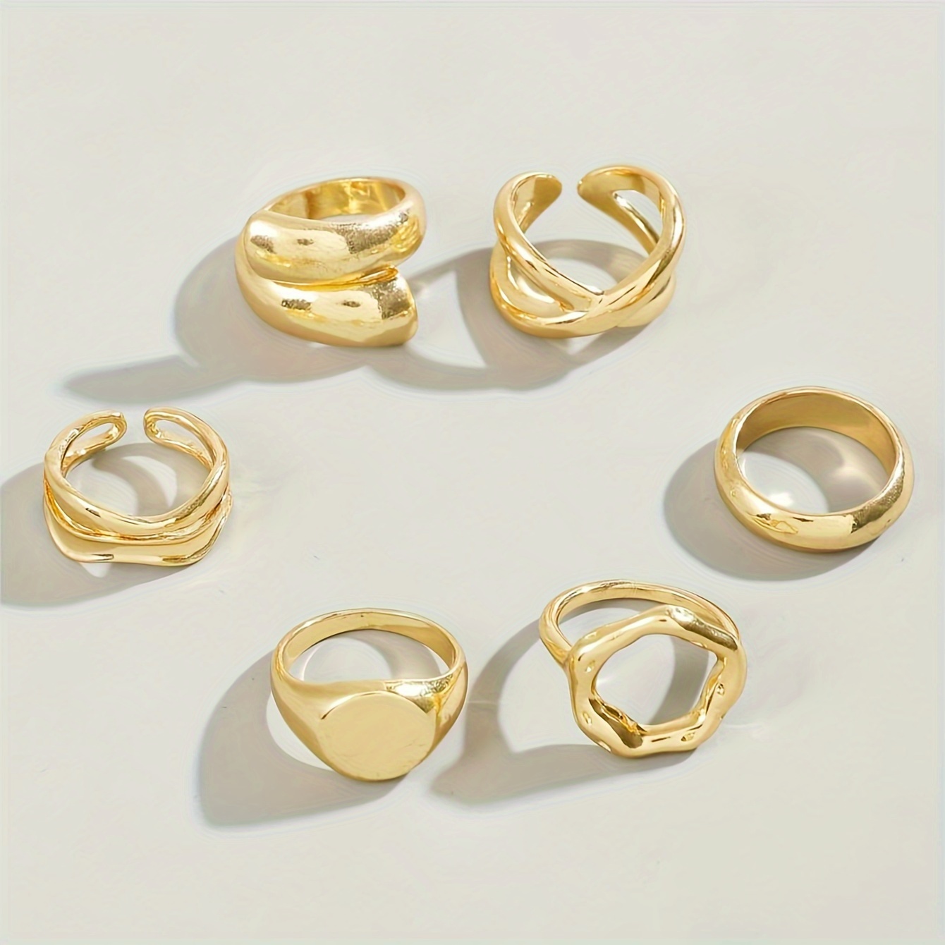 6pcs Vintage Geometric Irregular Line Cross Hollow Out Layer Ring Set